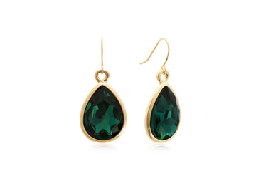 Beautiful Emerald Crystal Teardrop Dangle Earrings in Yellow Gold