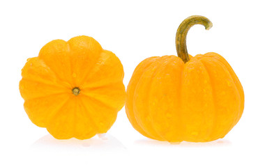 Yellow pumpkin isolated on white background.