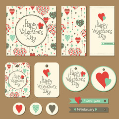 Set of cards, gift tags and labels with hearts for Valentine's day. Vector illustration.

