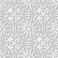 Vector damask seamless 3D paper art pattern background 203 Spiral Cross Sun
