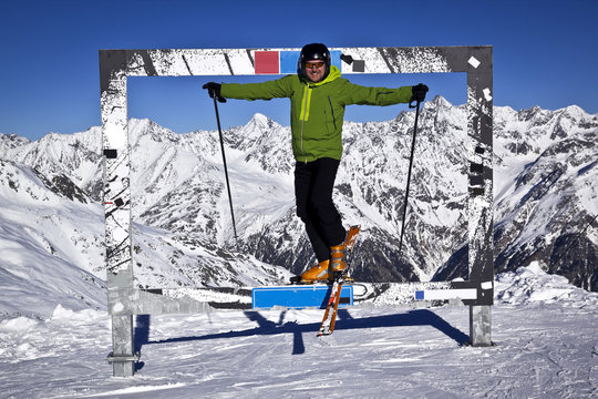 man enjoying skiing in Solden, Austria