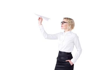 Woman with a paper plane