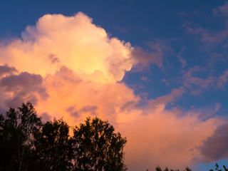 Orange clouds and blue sky in sunset