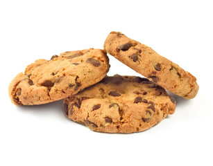 chocolate cookies. Arrangement, isolated on white.