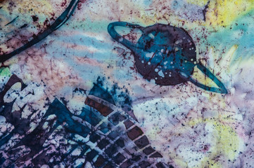 Jupiter, fragment, hot batik, background texture, handmade on silk,  abstract surrealism art