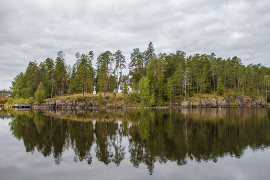 Nature Of Valamo. Religious place of monks on Valaam. Famous historical site on lake Ladoga with monastic monasteries. The Archipelago Of Valaam, Russian Karelia. Tourist place and travel.