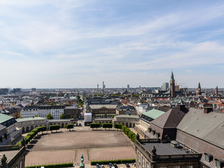 Naklejka premium Copenhagen Panoramic View / Copenhagen panoramic view from Amalienborg Palace and its square with roofs and buildings.
