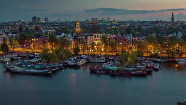 amsterdam sunset dock port roof top panorama 4k time lapse netherlands
