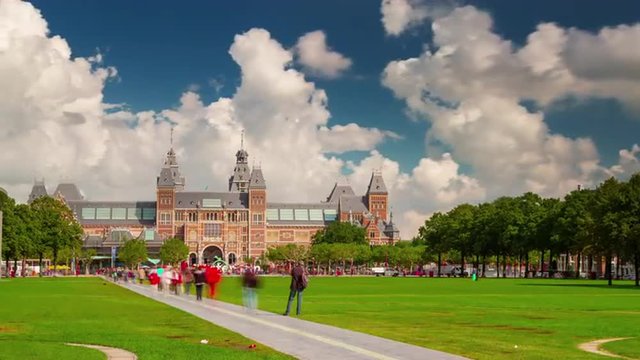 dutch national museum rijksmuseum amsterdam park 4k time lapse netherlands
