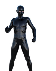 Obraz na płótnie Canvas one man superhero in a black suit latex on colored background