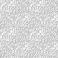 Vector damask seamless 3D paper art pattern background 217 Vintage Plant Kaleidoscope
