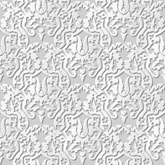 Vector damask seamless 3D paper art pattern background 217 Vintage Plant Kaleidoscope
