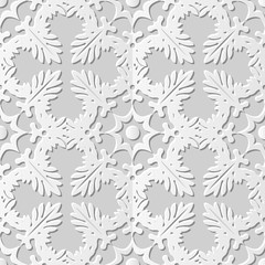 Fototapeta na wymiar Vector damask seamless 3D paper art pattern background 220 Cross Leaf Kaleidoscope 