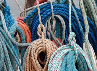 Closeup of colorful fishing ropes