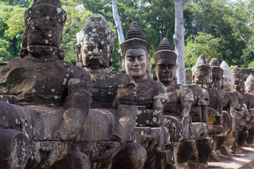 Sculptures near Bridge and South Gate of Angkor Thom,   Cambodia