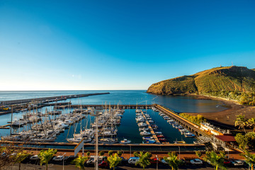 Top view on the harbor in San Sebastian port city on La Gomera island in Spain