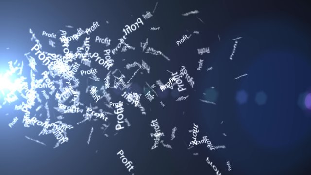 A lot of profit. Flying word Profit in different directions