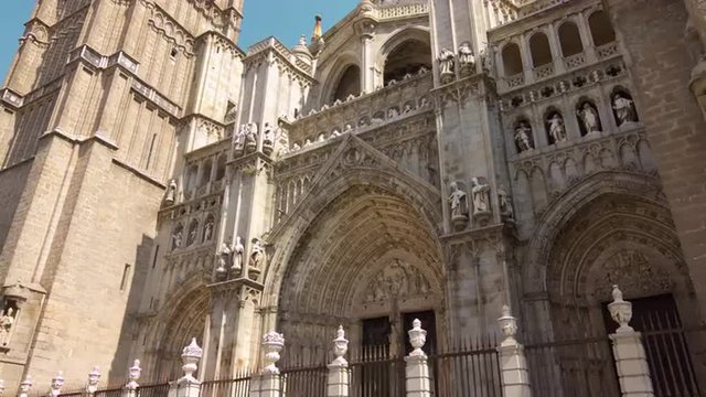 sunny day toledo city cathedral main front 4k tim elapse spain
