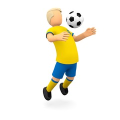 Fototapeta na wymiar Schwedische Fußballer fängt den Ball auf Brust