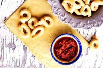 Fototapeta premium italian taralli with chili sauce
