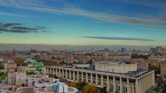moscow city sunset roof top panorama construction 4k time lapse russia
