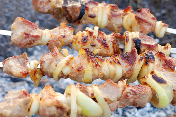 shish kebab on skewers