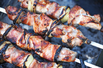 shish kebab on skewers