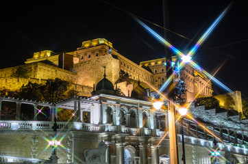 Budapest Castle at night. Hungary. Cross Filter Effect