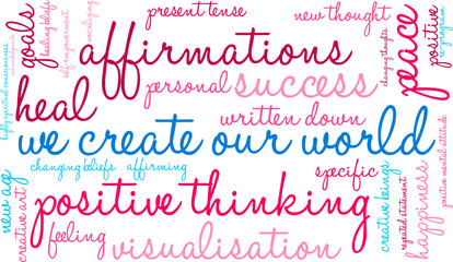 We Create Our World word cloud on a white background. 