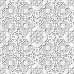 Vector damask seamless 3D paper art pattern background 226 Round Cross Flower
