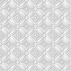 Fototapeta premium Vector damask seamless 3D paper art pattern background 227 Vintage Round Cross Flower 
