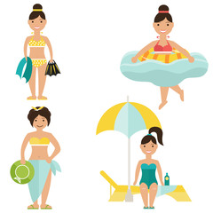 Set of girls in bathing suits