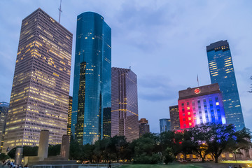 Fototapeta na wymiar Skyline Panorama of City Hall and Downtown Houston, Texas by night