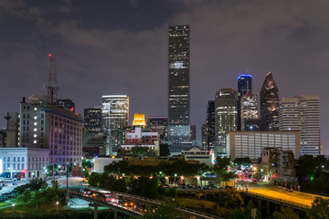 Fototapeta na wymiar Skyline Panorama of Downtown Houston, Texas by night