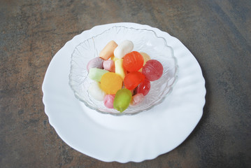Colorful jelly candies in bowl.