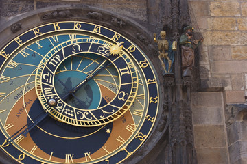 Prague astronomical clock detail of handles and astronomical dia