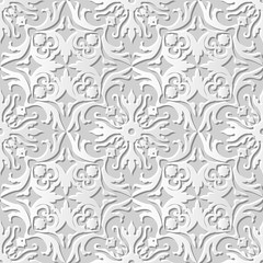 Vector damask seamless 3D paper art pattern background 232 Spiral Curve Cross
