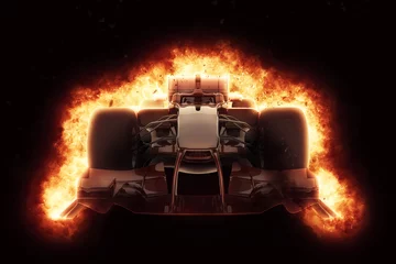 Aluminium Prints Motorsport 3D race car with fiery explosion effect