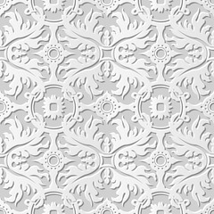 Vector damask seamless 3D paper art pattern background 235 Round Leaf Cross Flower
