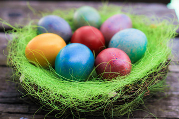 Easter nest on wood