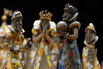 Exclusive Spanish chess made of silver, gold and precious stones.