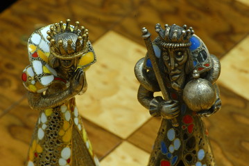 Exclusive Spanish chess made of silver, gold and precious stones.