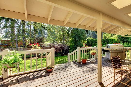 Long Deck With Grill And Glass Table.