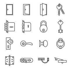 Icons related to doors and locks. Vector illustration