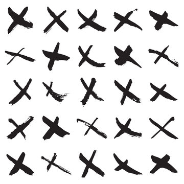 Collection of 25 hand painted X marks. Vector illustration