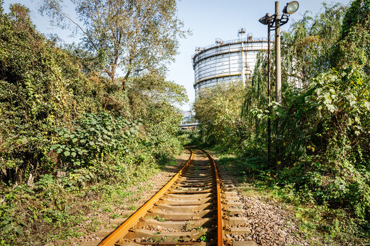Industrial railway track in the daytime