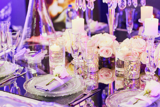 Beautidul table set for wedding reception