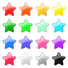 Collection of colorful star buttons or icons isolated on a white background. Vector illustration