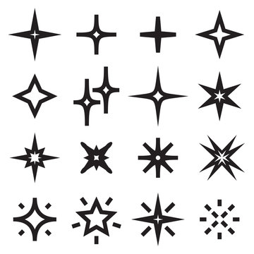 Black sparkle star symbols isolated on a white background. Vector illustration