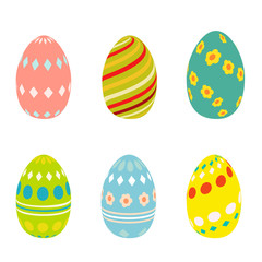 Flat Easter eggs cons. Easter eggs isolated on white background. Easter eggs for greeting cards. Easter eggs icons in cartoon modern style. Easter eggs design.